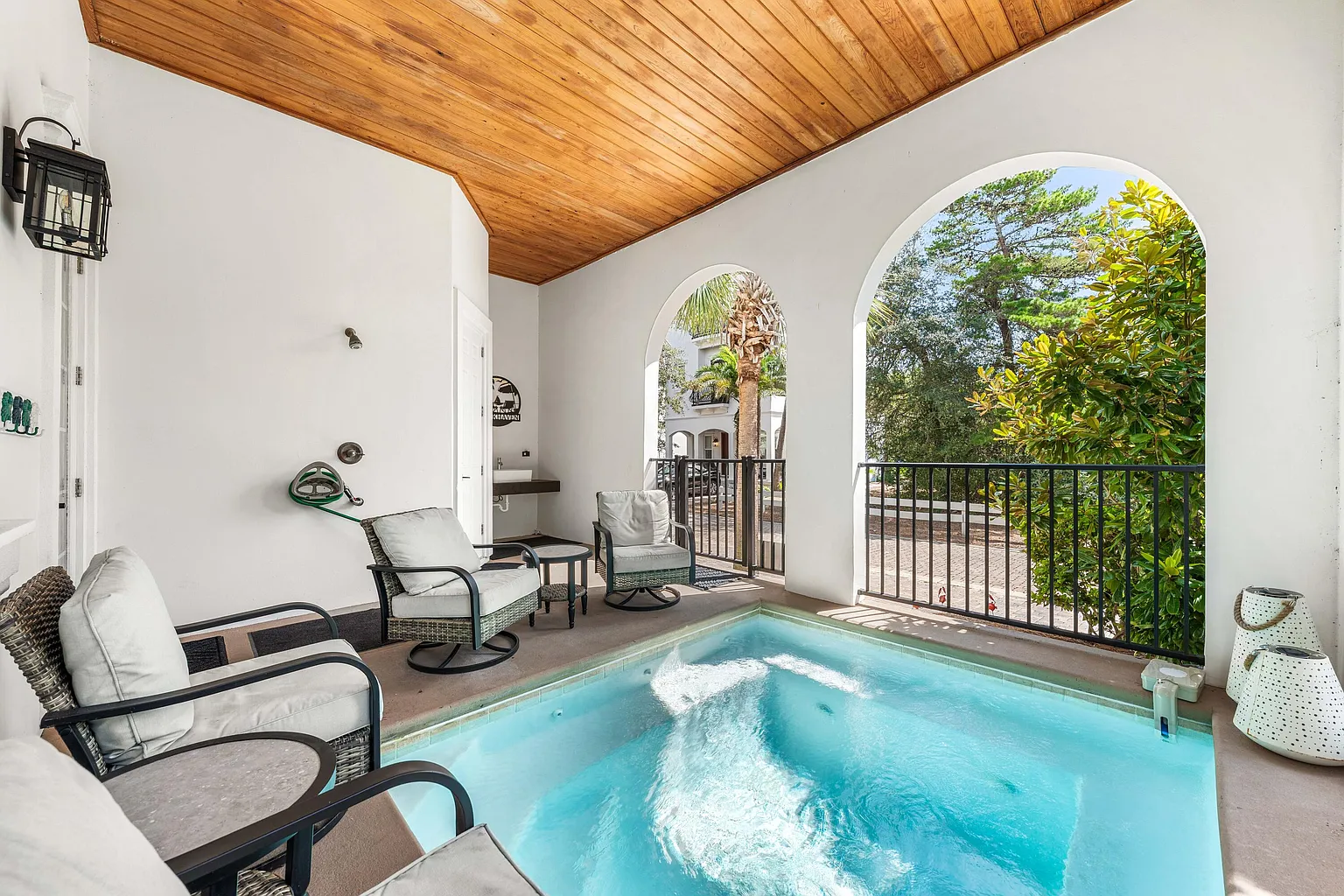 Covered pool and lounge seating